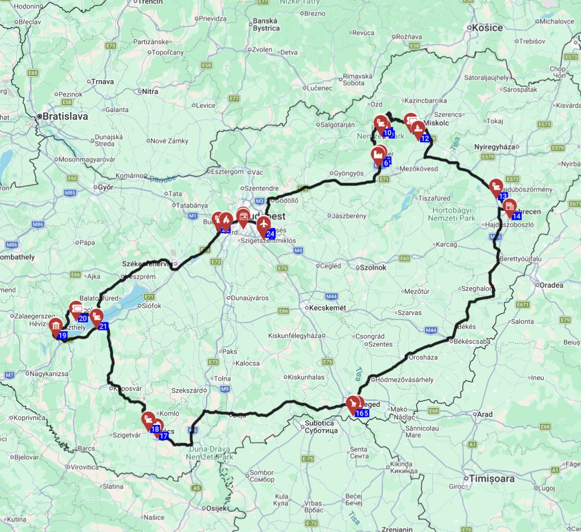 Map for טיול משפחתי בהונגריה 9 ימים תכנון מסלול מבודפשט לאגם בלטון והשכרת קרוואן